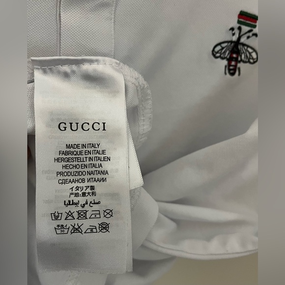 GUCCI Men’s Classic Style White Cotton Polo Shirt Embroidered Bee/Logo; Size XXL - Picture 11 of 12